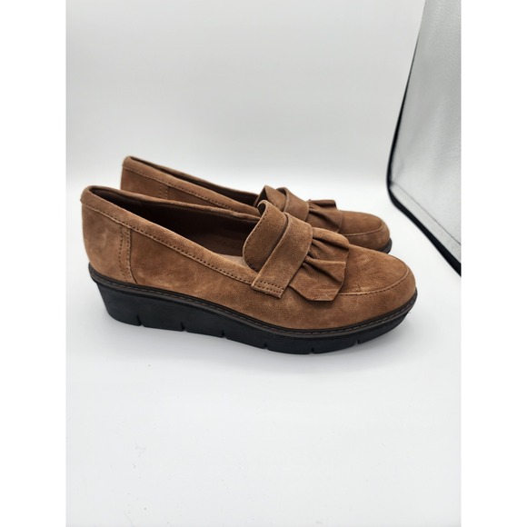 Clarks Shoes - Clarks Collection Shoes Womens 9.5 M Airabell Slip Loafers Brown Wedge